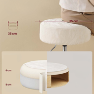 Výškovo nastaviteľná stolička AURA k toaletnému stolíku, Ø35cm, krémová