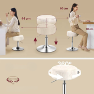 Výškovo nastaviteľná stolička AURA k toaletnému stolíku, Ø35cm, krémová