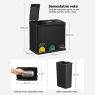 Sada 3 nerezových košov na recykláciu 8 litrov