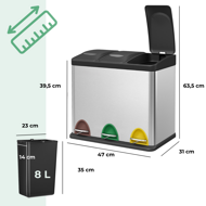 Kôš na separovanie odpadu SORT 24l (3x8l), oceľová