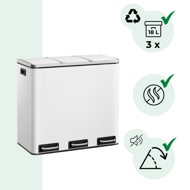Kôš na separovanie odpadu SORT 54l (3x18 l) + vrecia na odpadky, biela