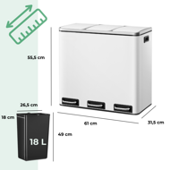 Kôš na separovanie odpadu SORT 54l (3x18 l) + vrecia na odpadky, biela