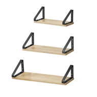 Nástenné konzolové police ABBY, 3ks, 30/35/40x12cm, čierna/bledá hnedá