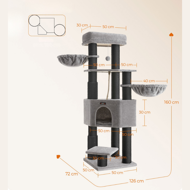 Mačací strom ONYX, 50x50x160cm, šedá/čierna