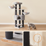 Mačací strom ONYX, 50x50x160cm, šedá/čierna