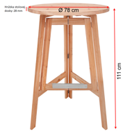 Kokteilový stolík, masívne drevo Ø 78cm, sklápateľný