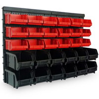 Závesný organizér do dielne ORDER, 30 boxov, 64x2x38cm, červená/čierna