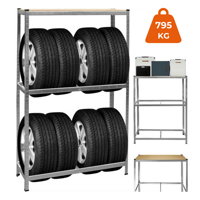 Regál na pneumatiky TYRE, 120x40x180cm, max 795kg, oceľová/bledohnedá