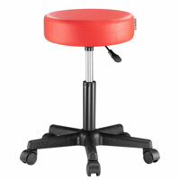 Taburetka na kolieskach, červená koženka, otočná 360°