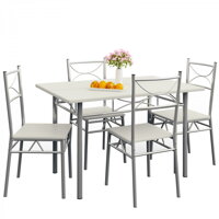 5-dielna jedálenská zostava »Paul« - jedálenský stôl + 4 stoličky – zamatovo biela