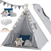 Detský stan teepee JULIUS, 120x120x160cm, šedá/modrá