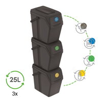 Kôš na triedený odpad Sortibox 25 l, 3 ks, šedý kameň