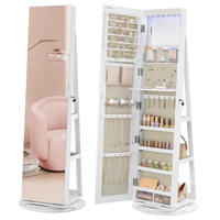 Zrkadlo so stojanom a priestorom na šperky CHANTAL, 54,5x54,5x162cm, biela