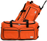 Veľká cestovná taška s trolejovou funkciou 85 l oranžová – visiaci zámok