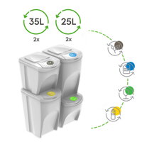 Sada 4 odpadkových košov SORTIBOX biela, objem 2x25l a 2x35 litrov