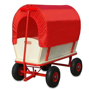 Ručný drevený vozík so strieškou 168x99x61cm červený  