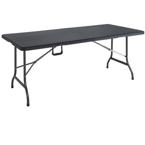 Kempingový skladací stôl čierny, polyratanový vzhľad 180x75x73 cm 