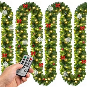 Vianočná girlanda ANDREA s osvetlením na diaľkové ovládanie, zdobená, 5m, zelená