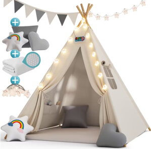 Detský stan teepee JULIUS, 120x120x160cm, biela/šedá