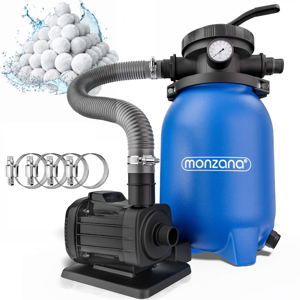 Piesková filtrácia k bazénu AQUA s filtračnými guľôčkami, 5 000 l/h, modrá