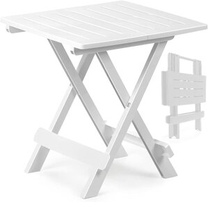 Sklápací stolík z umelej hmoty, kempingový stolík Garten 45x43x50cm biely