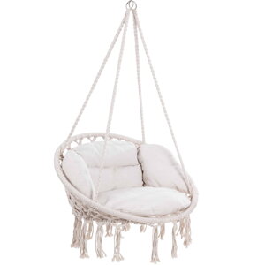Závesné kreslo BOHO s vankúšmi, Ø61cm, béžová