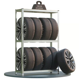 Regál na pneumatiky TYRE, 120x40x180cm, max 795kg, strieborná / bledohnedá