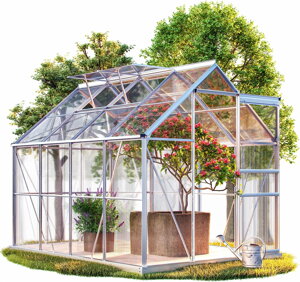 Záhradný skleník M4, 250x190x195cm so základňou 