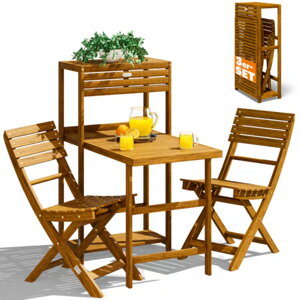 Balkónový set PATIO, 3-dielny, prírodné drevo