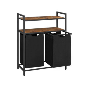 Kôš na bielizeň s 2 policami BERGEN, 2 x 46l, čierna/hnedá