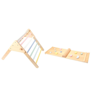 Drevený Piklerovej trojuholník MONTY, 59cm, s montessori doskou, viacfarebná 
