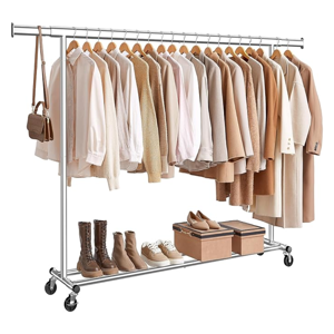 Stojan na oblečenie DOLLY na kolieskach, max. 150 kg, 45x160-200x161,5cm, strieborná