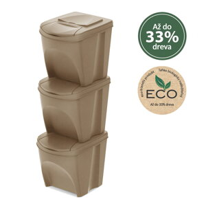 Sada 3 odpadkových košov SORTIBOX ECO WOOD naturo, objem 3x25l