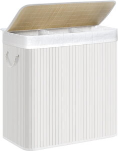 Bambusový kôš na bielizeň GITA, 150 l, biela