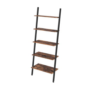 5-poschodový rebríkový regál v industriálnom štýle, hnedá a čierna