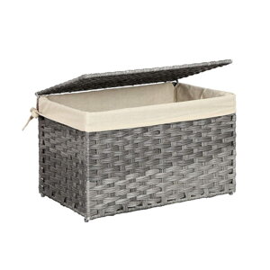Polyratanový úložný box s vekom, 55,5 x 34 x 34 cm, šedý
