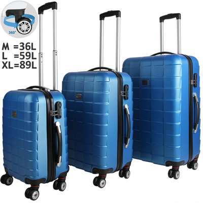 3-dielna súprava kufrov s tvrdým obalom a so zámkom, Q-dizajn, modrá JR19