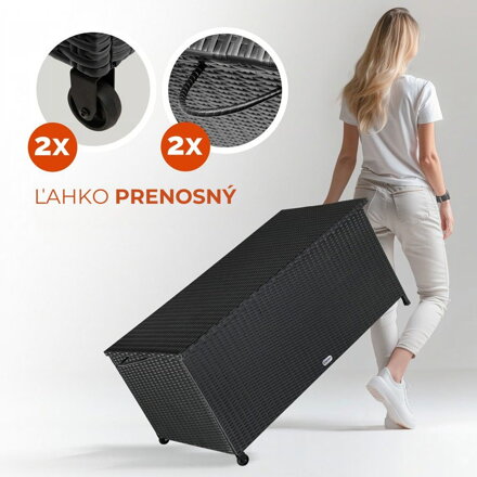 Polyratanový úložný box RICCO, 117 x 53 x 60cm, čierna