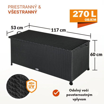 Polyratanový úložný box RICCO, 117 x 53 x 60cm, čierna