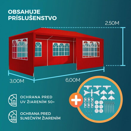 Párty stan NEAPOL, 3x6m, červená