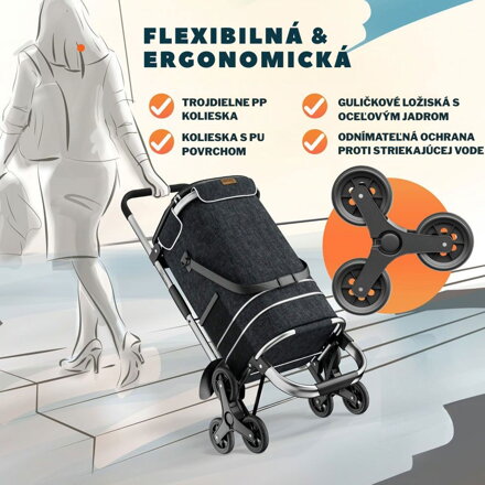 Nákupná taška na kolieskach do schodov COMFORT, 50l,  čierna