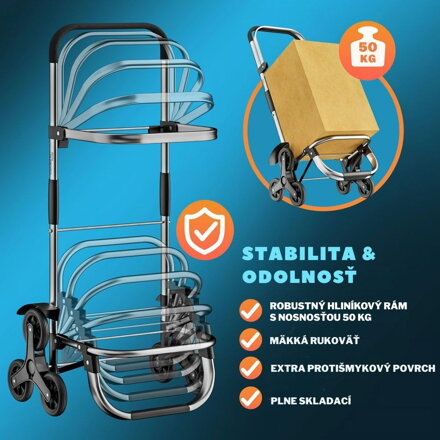 Nákupná taška na kolieskach do schodov COMFORT, 50l,  čierna