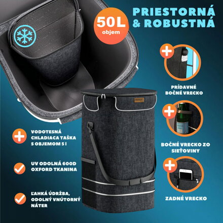 Nákupná taška na kolieskach do schodov COMFORT, 50l,  čierna