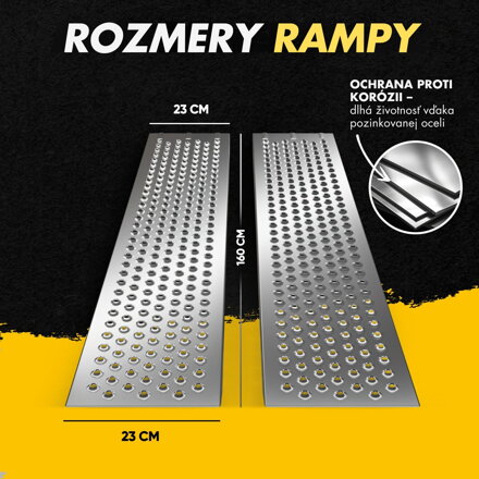 Nájazdové rampy na auto MARA, sada 2ks, 400kg, 160cm, strieborná