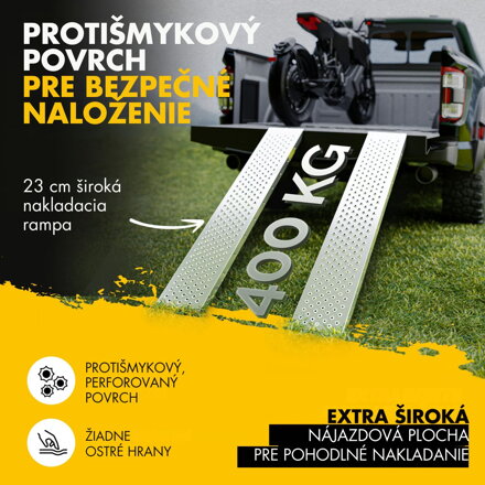 Nájazdové rampy na auto MARA, sada 2ks, 400kg, 160cm, strieborná