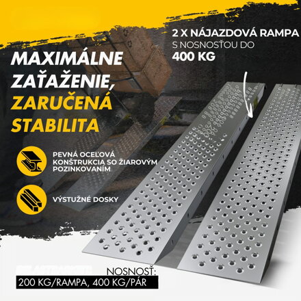 Nájazdové rampy na auto MARA, sada 2ks, 400kg, 160cm, strieborná