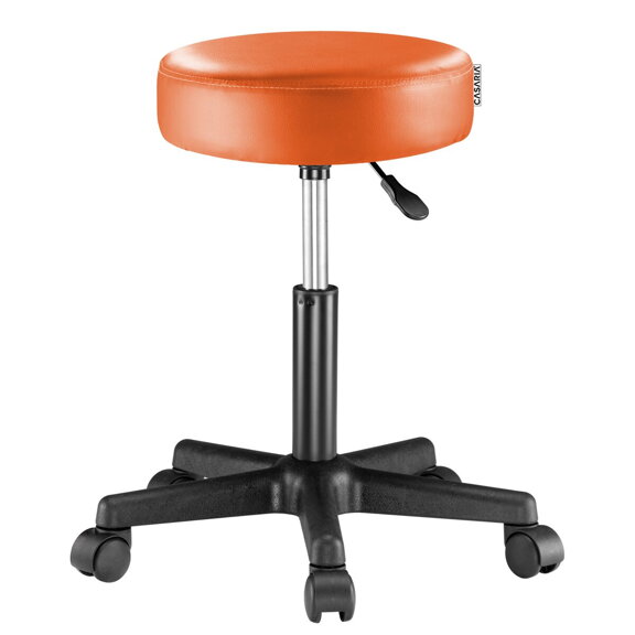 Taburetka na kolieskach, oranžová koženka, otočná 360°