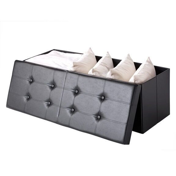 Skladacia sedacia truhlica s odklápacím krytom, čierna – 80 x 40 x 40 cm