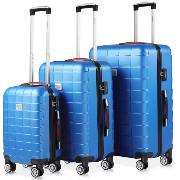 Sada kufrov s tvrdým obalom, ABS, modrá, 40l, 80l, 105l