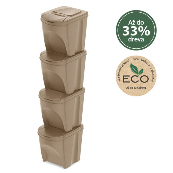 Sada 4 odpadkových košov SORTIBOX ECO WOOD naturo, objem 4x25l